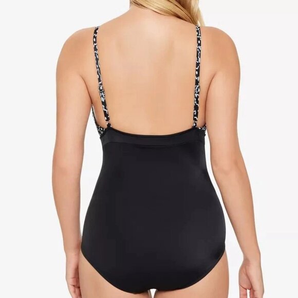 Swim Solutions Shirred High Neck One-Piece Swimsuit - Picture 2 of 2